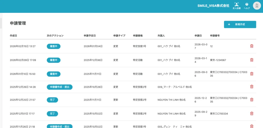 申請管理ページ
